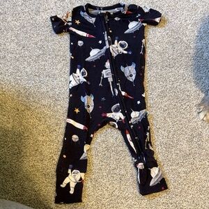 Navy Space-Print Short-Sleeve One-Piece for Kids